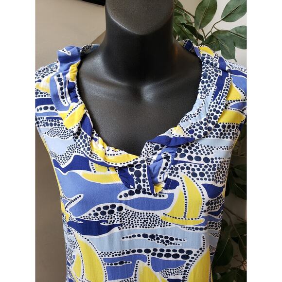 Crown & Ivy Sheath Dress Womens PS Multi Sailboat Print Sleeveless Ruffled Neck - Picture 8 of 11